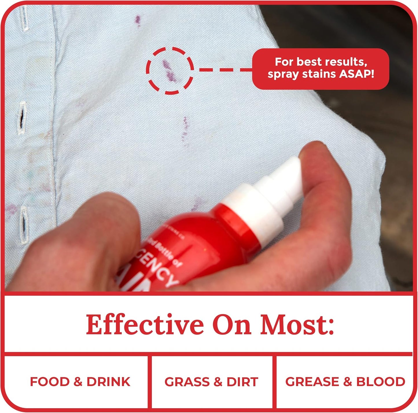 Emergency Stain Rescue Stain Remover Spray - For Wine & Coffee - Blood Stain Remover Clothes & Laundry - Carpet Cleaner Spray with No Added Phosphates - 2 x 4 Fl Oz