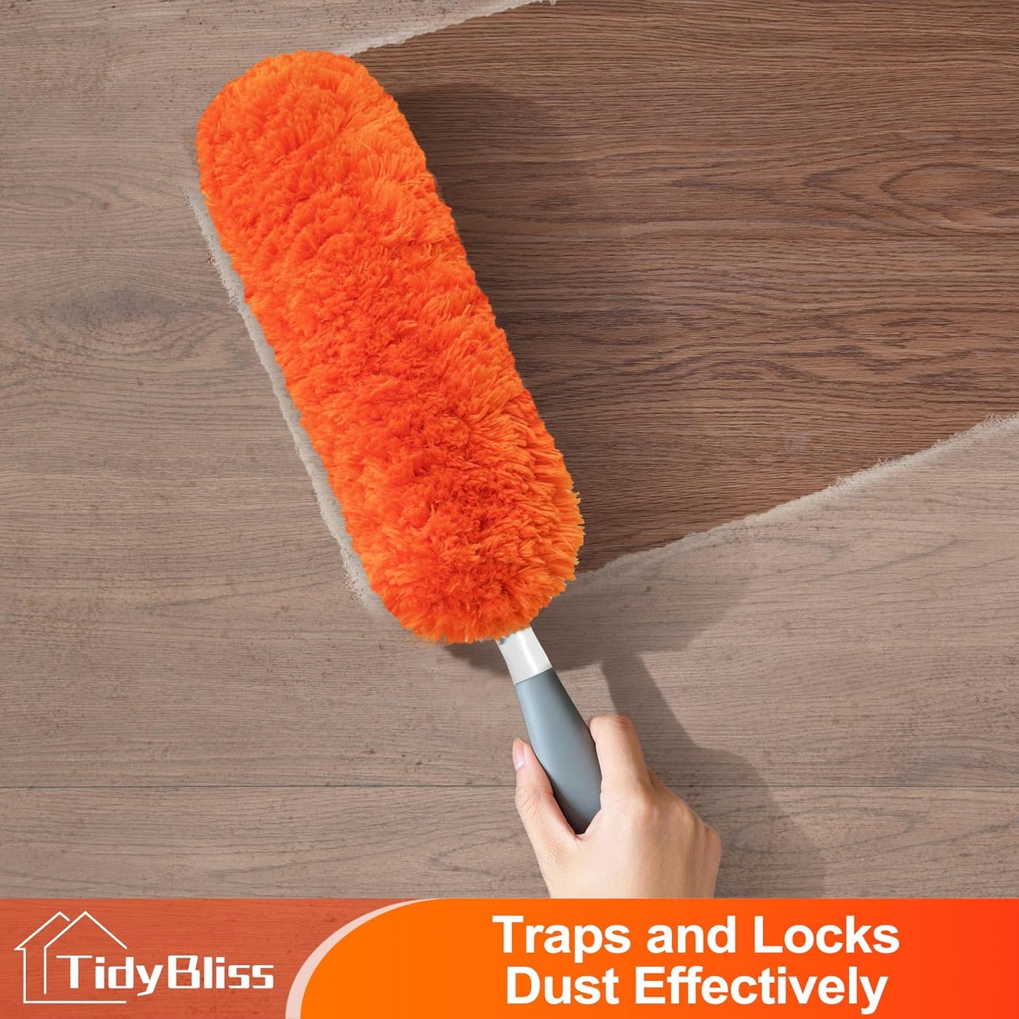 Microfiber Duster for Cleaning, Washable & Reusable Handheld Dust Cleaner Tool, Lint-Free Dusting Wand for Home, Office, Car, Furniture, Blinds, Keyboard, Cobweb Removal (Orange)