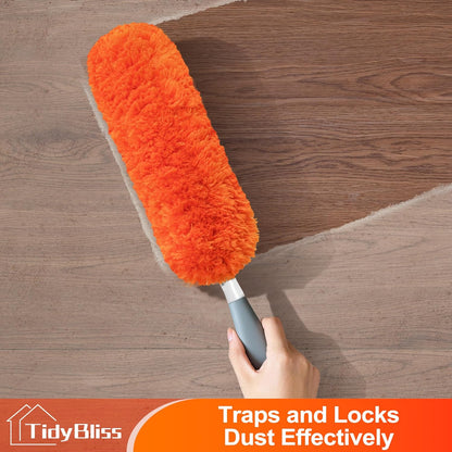 Microfiber Duster for Cleaning, Washable & Reusable Handheld Dust Cleaner Tool, Lint-Free Dusting Wand for Home, Office, Car, Furniture, Blinds, Keyboard, Cobweb Removal (Orange)