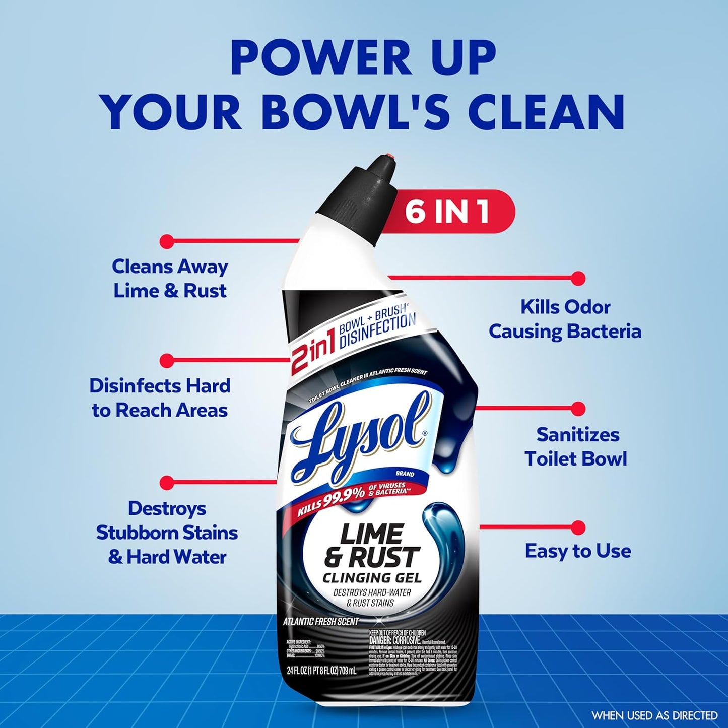 Lysol Toilet Bowl Cleaner, Max Strength Bathroom Cleaning Supplies, Toilet Bowl Cleaner Clinging Gel, Home Essential, Instant Stain Removal, Disinfecting and Deodorizing, Bleach Free, 24 oz (2 ct)