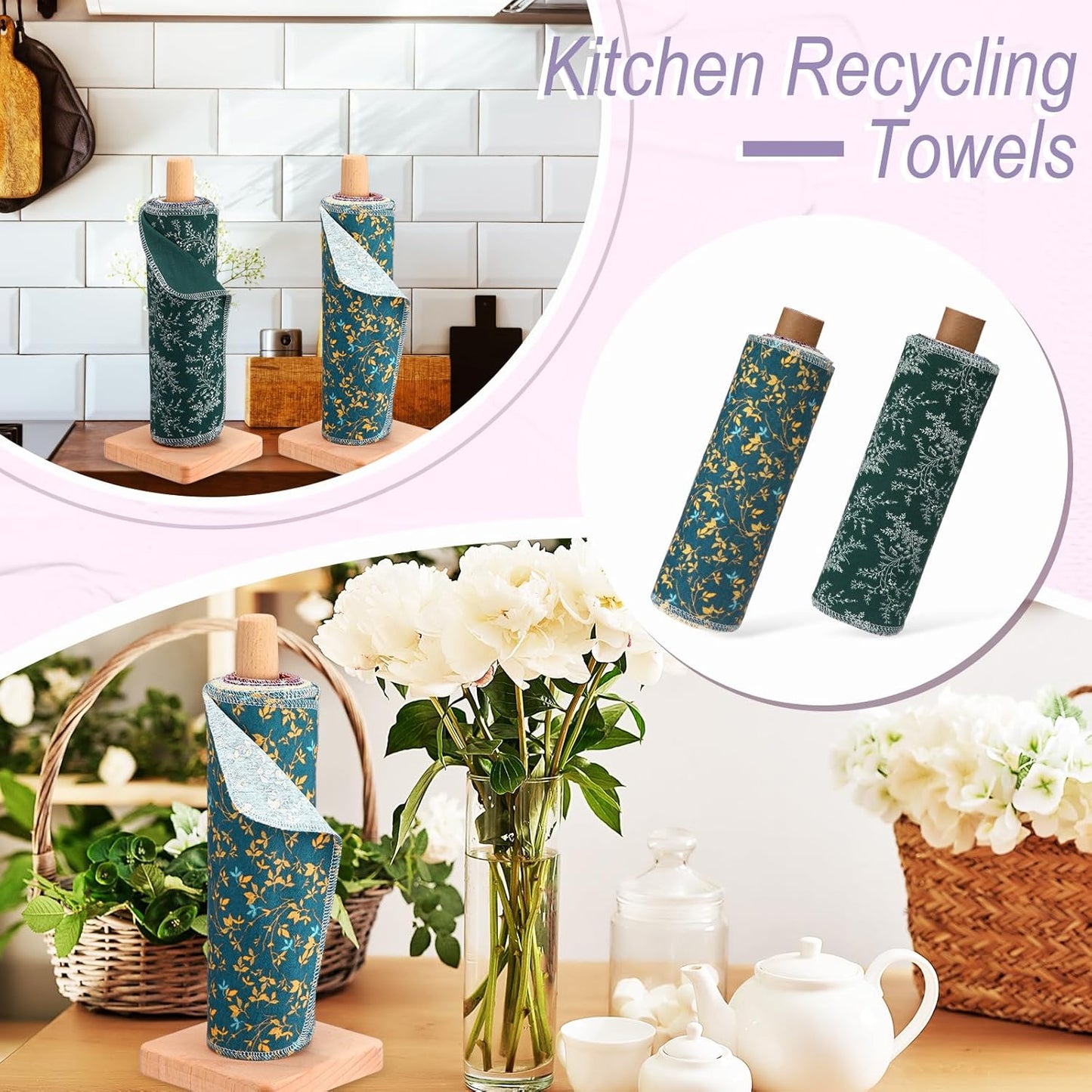 Redbaker 50 Pcs Reusable Paper Towels Paperless Reusable Cotton Cloths Toilet Absorbent Washable Paper Towels with Roll Kitchen Dishcloth for Kitchen Paperless Dishcloths(Stripe)