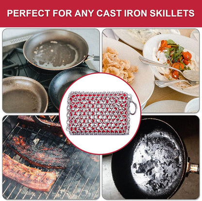 Cast Iron Scrubber, Chain Mail Scrubber with Silicone Insert, 316L Stainless Steel Chainmail for Cast Iron Skillet, Dutch Oven, Cookware, Kitchen Cleaning Accessory, Dishwasher Safe