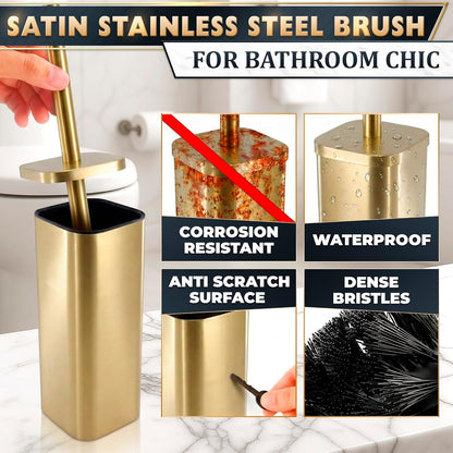 Stylish Stainless Steel Toilet Brush and Holder Set - Silver Toilet Bowl Brush and Holder with Splash Cover, Sturdy Bristles, Corrosion & Scratch Resistant - Elegant Design, Effective Deep Cleaning