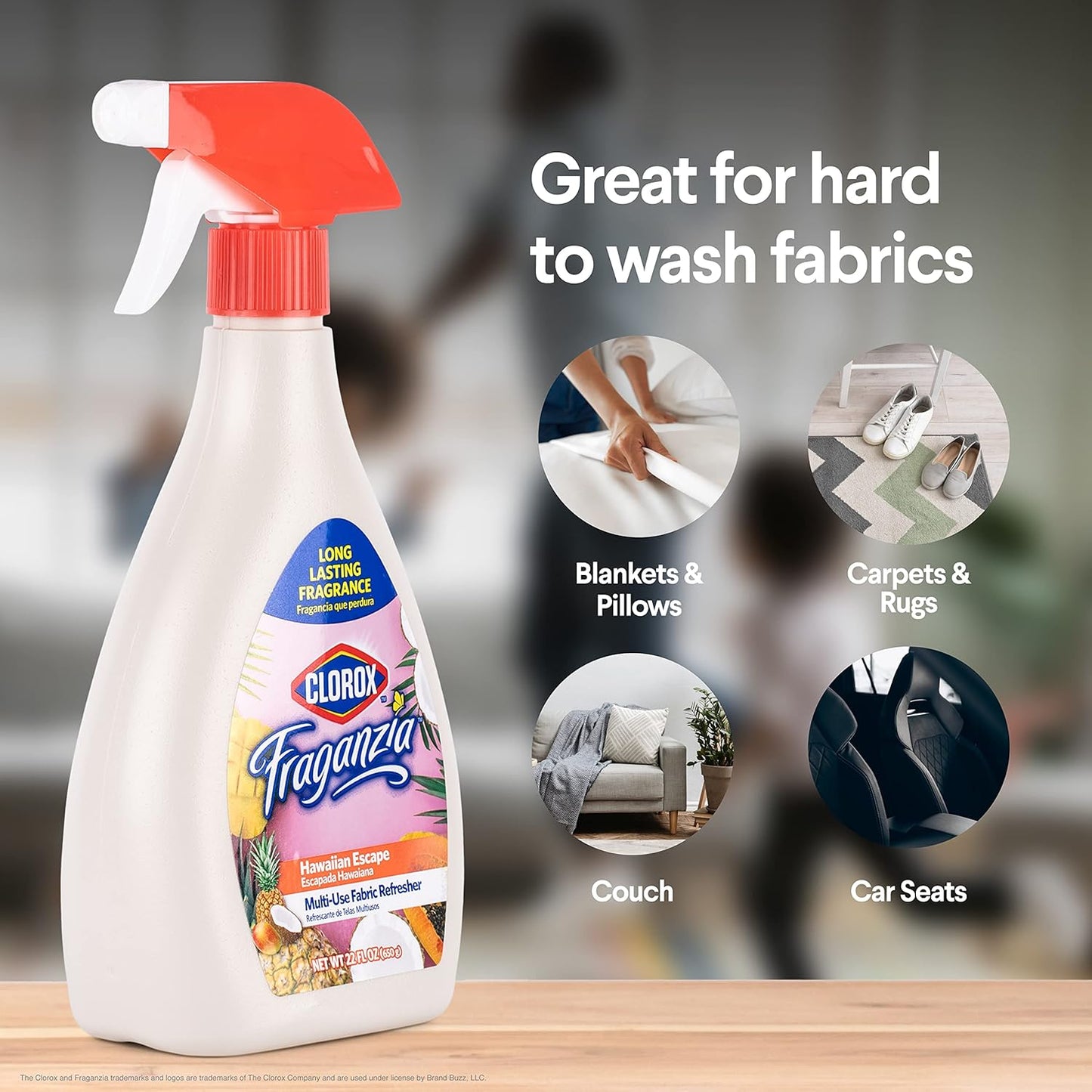 Clorox Fraganzia Refresher Spray, Lavender with Eucalyptus Scent - Multi-Use Fabric and Linen Freshener, Odor Eliminator for Home, Couches, and Soft Upholstery, 22 Fl Oz