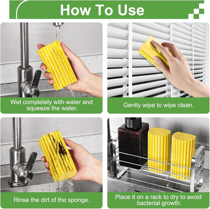 Jeymei 4-Pack Damp Clean Duster Sponge,Gray Damp Dusting Sponge,Duster Baseboard Cleaner Sponge with Ridges,Reusable Wet Duster Sponge,Household Cleaning Sponges for Blinds,Window Track Grooves