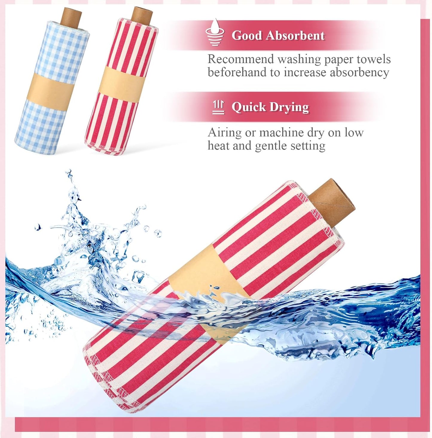 Redbaker 50 Pcs Reusable Paper Towels Paperless Reusable Cotton Cloths Toilet Absorbent Washable Paper Towels with Roll Kitchen Dishcloth for Kitchen Paperless Dishcloths(Stripe)