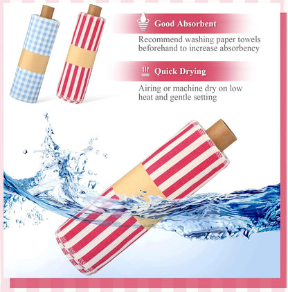 Redbaker 50 Pcs Reusable Paper Towels Paperless Reusable Cotton Cloths Toilet Absorbent Washable Paper Towels with Roll Kitchen Dishcloth for Kitchen Paperless Dishcloths(Stripe)