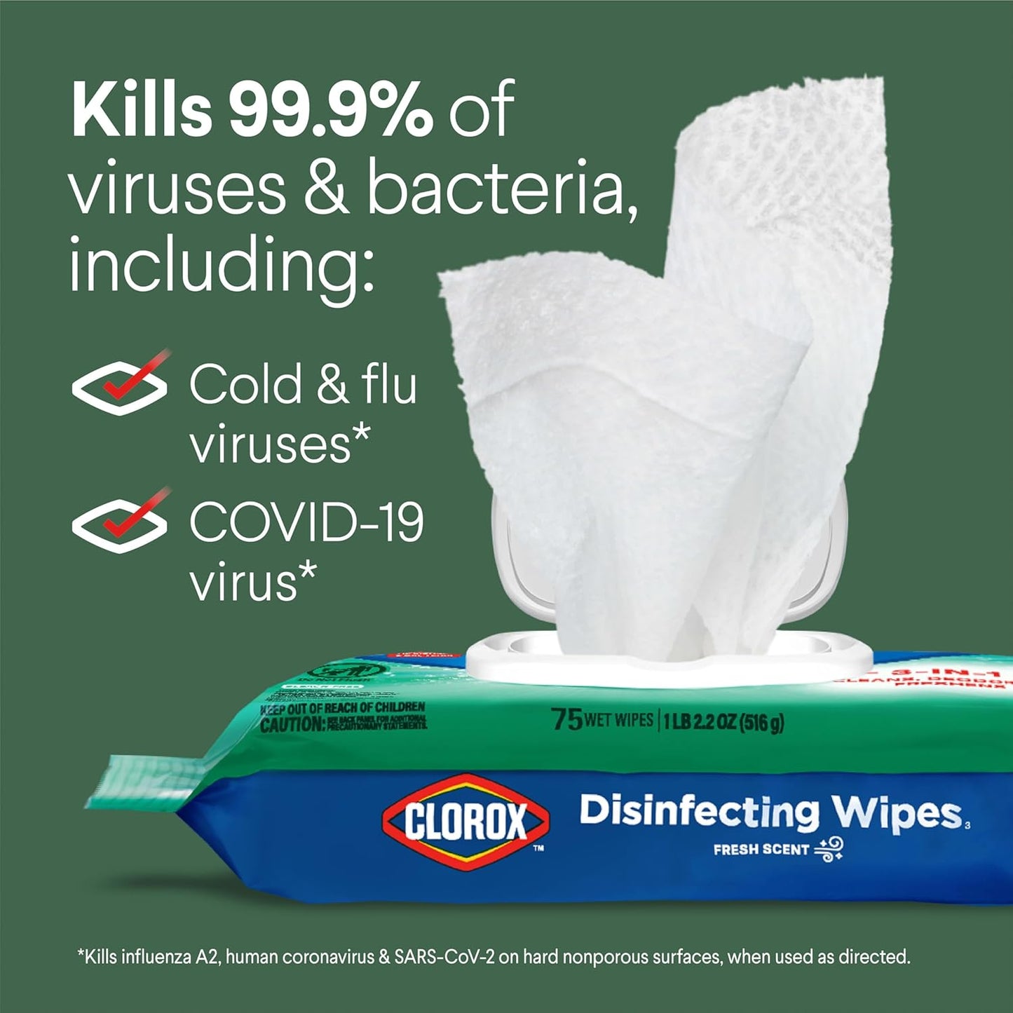 Clorox Disinfecting Cleaning Wipes Flex Pack, Bleach Free, Crisp Lemon, 75 Count (Pack May vary)