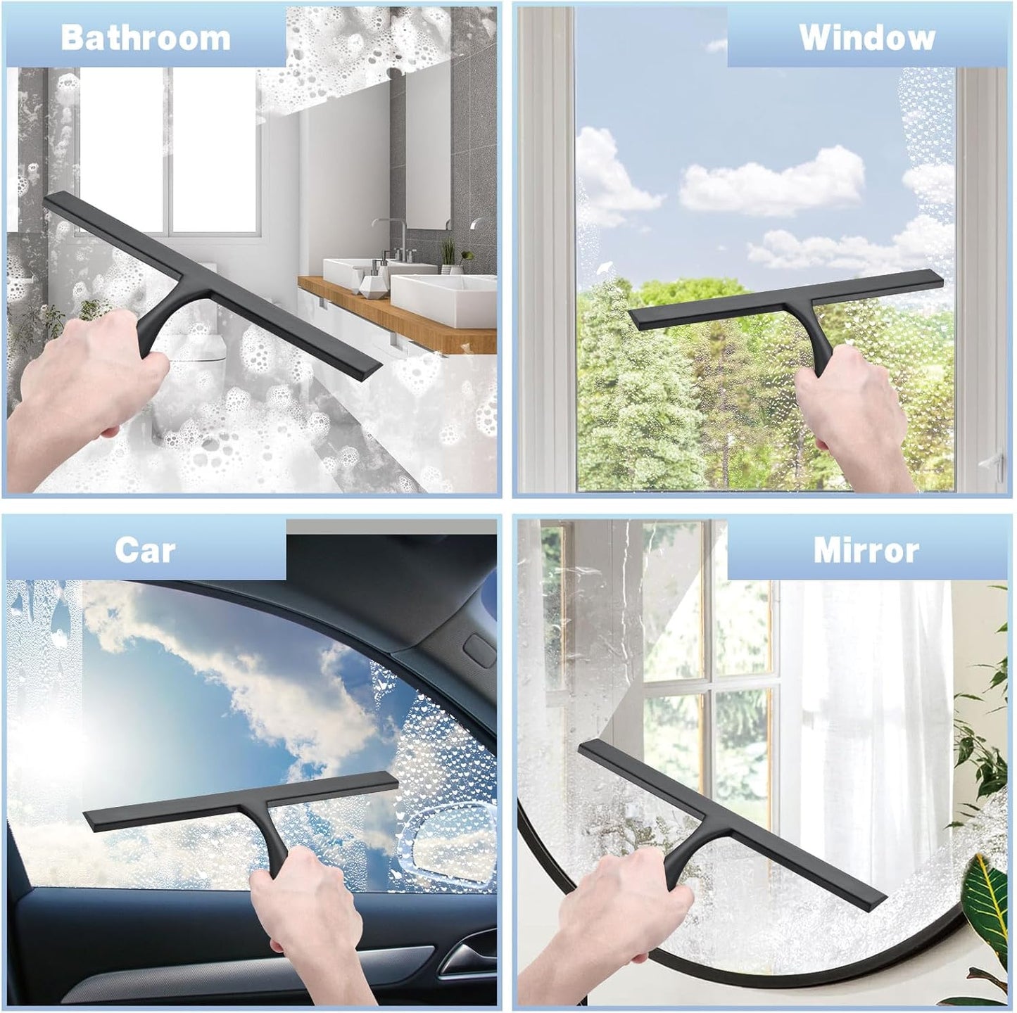 FY&XZH Never Rust Silicone Shower Squeegee for Glass Doors with Hook, Bathroom Cleaner Tool, Household Window and Mirror Squeegee, Ergonomic Thick Handle Squeegee for Shower Glass, 11-Inch (White)