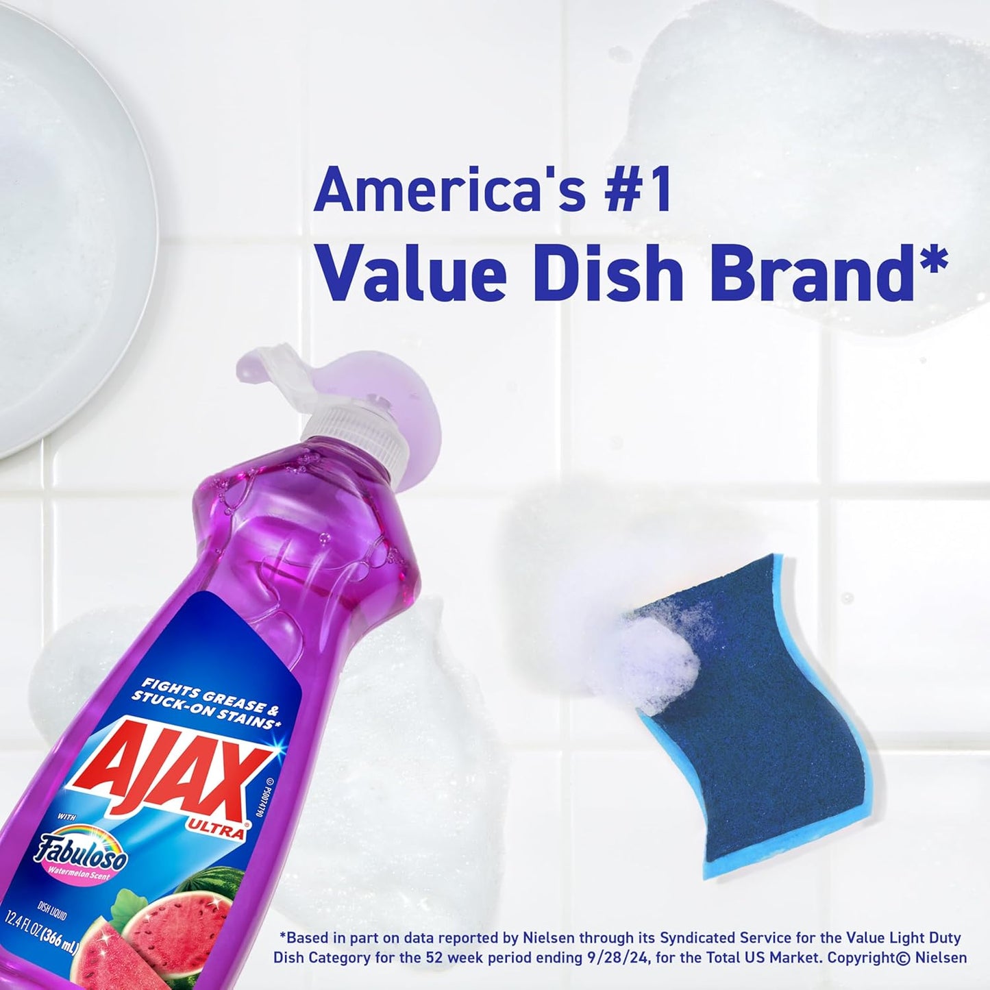 Ajax Ultra Liquid Dish Soap with Fabuloso Watermelon Scent, Fights Grease and Stuck-On Stains, Deep Cleaning Action, Mess-Free, Easy-Flip Cap, 52 fl oz Bottle