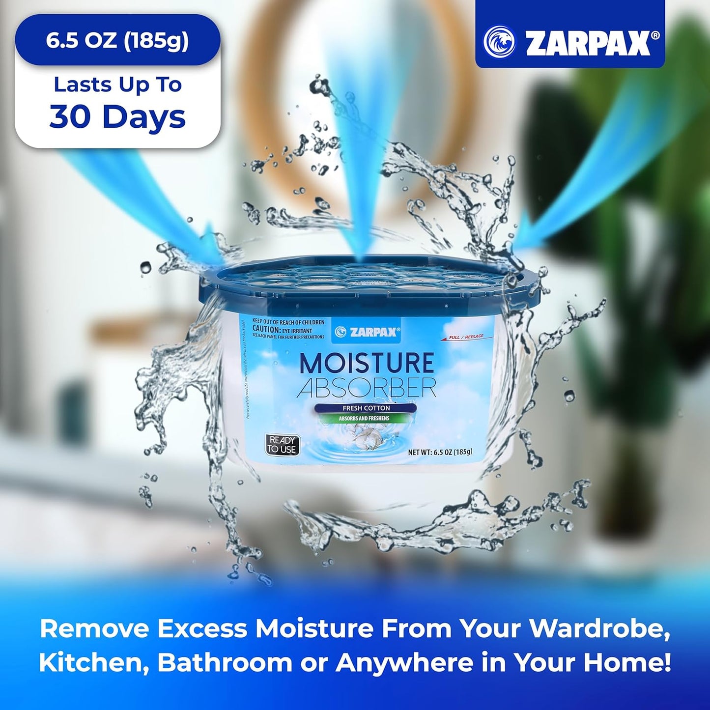 ZARPAX Moisture Absorber Activated Charcoal 10.5 oz/300g | Removes Moisture, Damp, Humidity & Odors | Odor Absorber | Moisture Trap for Bathroom, Closet, Kitchen & Small Spaces | Set of 6