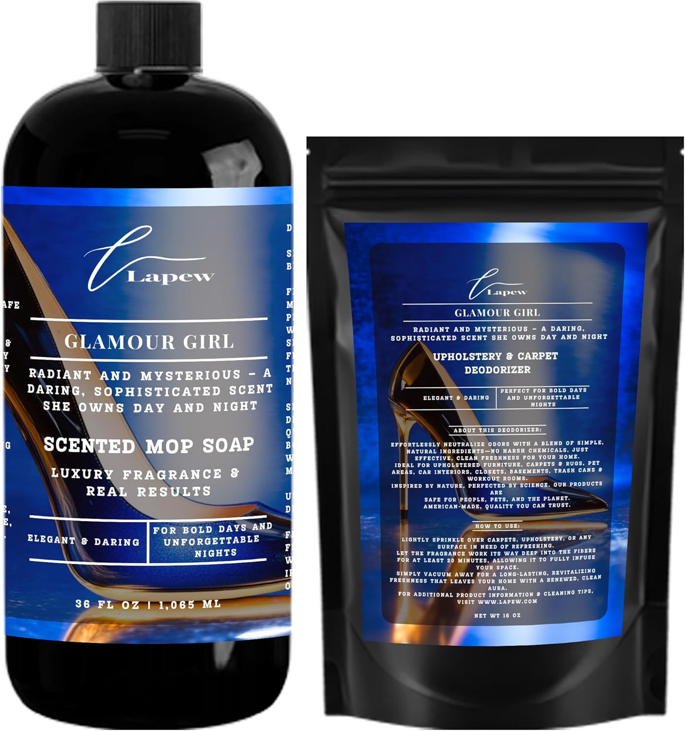 Lapew Black Sea Scented Cleaning Bundle | Carpet Deodorizer Powder (16 oz) & Mop Soap Concentrate (36 oz) | Pet-Friendly Odor Eliminator - Colors A