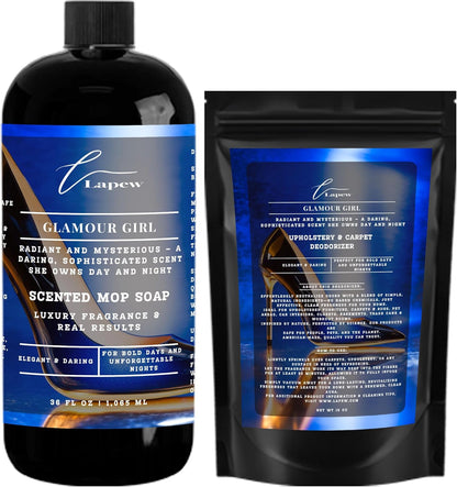 Lapew Black Sea Scented Cleaning Bundle | Carpet Deodorizer Powder (16 oz) & Mop Soap Concentrate (36 oz) | Pet-Friendly Odor Eliminator - Colors A