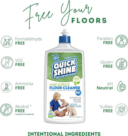Quick Shine Hard Surface Pet Floor Cleaner 27 oz, 2Pk | Ready to Use, Removes Dirt, Streak Free, No Rinse | Hardwood, Laminate, Luxury Vinyl Plank LVT, & Tile | Safer for Kids, Pets & Our Environment