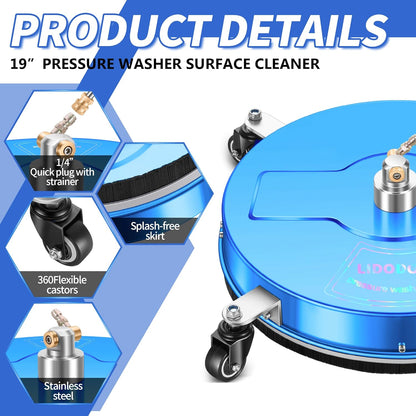 14" Pressure Washer Surface Cleaner with 4 Wheels - Stainless Steel Surface Cleaner for Pressure Washer Attachment for Concrete, Patio, Sidewalk, Deck and Driveways - PWS14