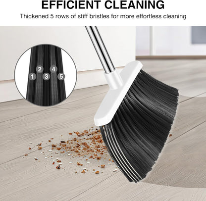 NACENA Broom and Dustpan Set, 52-in Long Adjustable Handle Broom Dustpan Combo with Dustpan Teeth to Automatically Clean Hair Suitable for Home Kitchen Office Hall Floor（Black&Red）
