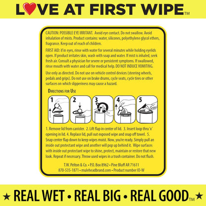 Mule Head Inside Out Protectant Wipes – Automotive Interior & Exterior Cleaner for Vinyl, Leather, Rubber & Trim, UV Protection, Non-Greasy, 72 Count, 10" x 12"
