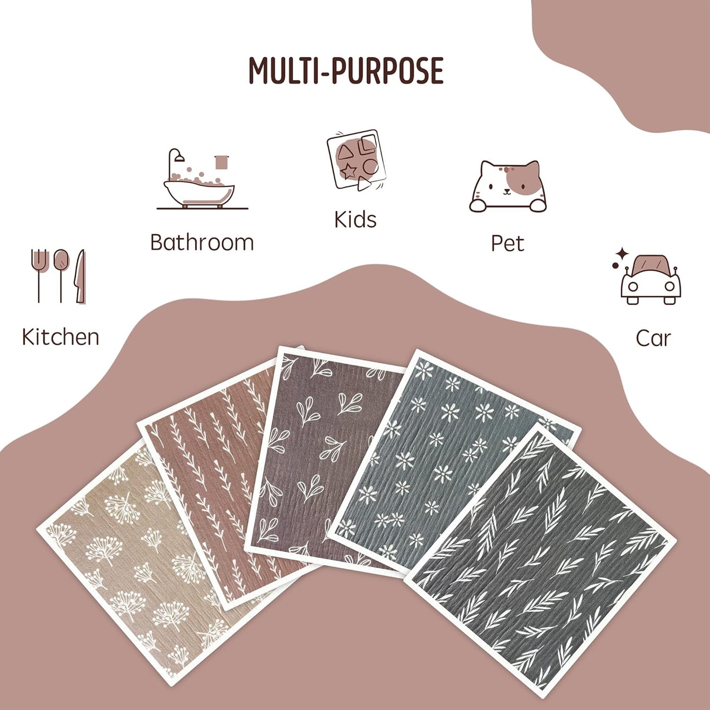Swedish Dishcloths for Kitchen, Swedish Dish Cloths 5 Pack, Super Absorbent Reusable Paper Towels Washable, Biodegradable, Quick Drying, Dishwasher Safe