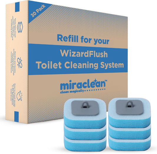MIRACLEAN WizardFlush Toilet Brush Head Refill - Disposable Toilet Scrubber Refills - Removes Rust & Hard Water Stains - Toilet Bowl-Cleaner for Bathroom - 30 Disposable Brush Heads