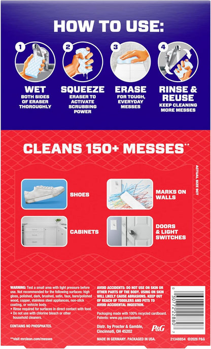 Mr. Clean Magic Eraser Sponge, All Purpose Cleaner, Cleaning Scrubber, Wall, Sneaker, Kitchen, Bathroom, Shower Cleaner, Cleaning Supplies, Melamine Sponge, Cleaning Pads, Extra Durable, 10ct