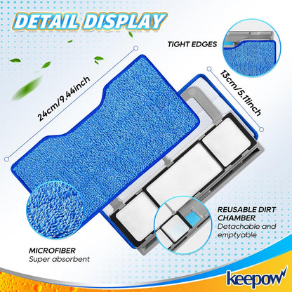 KEEPOW Reusable Mop Replacement Pads Compatible with Shark Vac Mop VM252 VM200 VC205 VM250 VM180 VM401 QM250 VM190, Washable Vacuum Mop Pad Refills, Upgraded Design of Dirt Chamber (1+3+6 Pads)