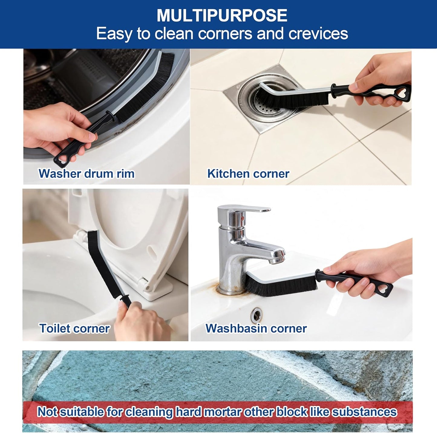 All-Purpose Hard Bristle Gap Cleaning Brush Set - Durable, Slim Design for Deep Reach into Tight Spaces - Versatile Household Crevice Cleaning Tool - 6Pcs, Black