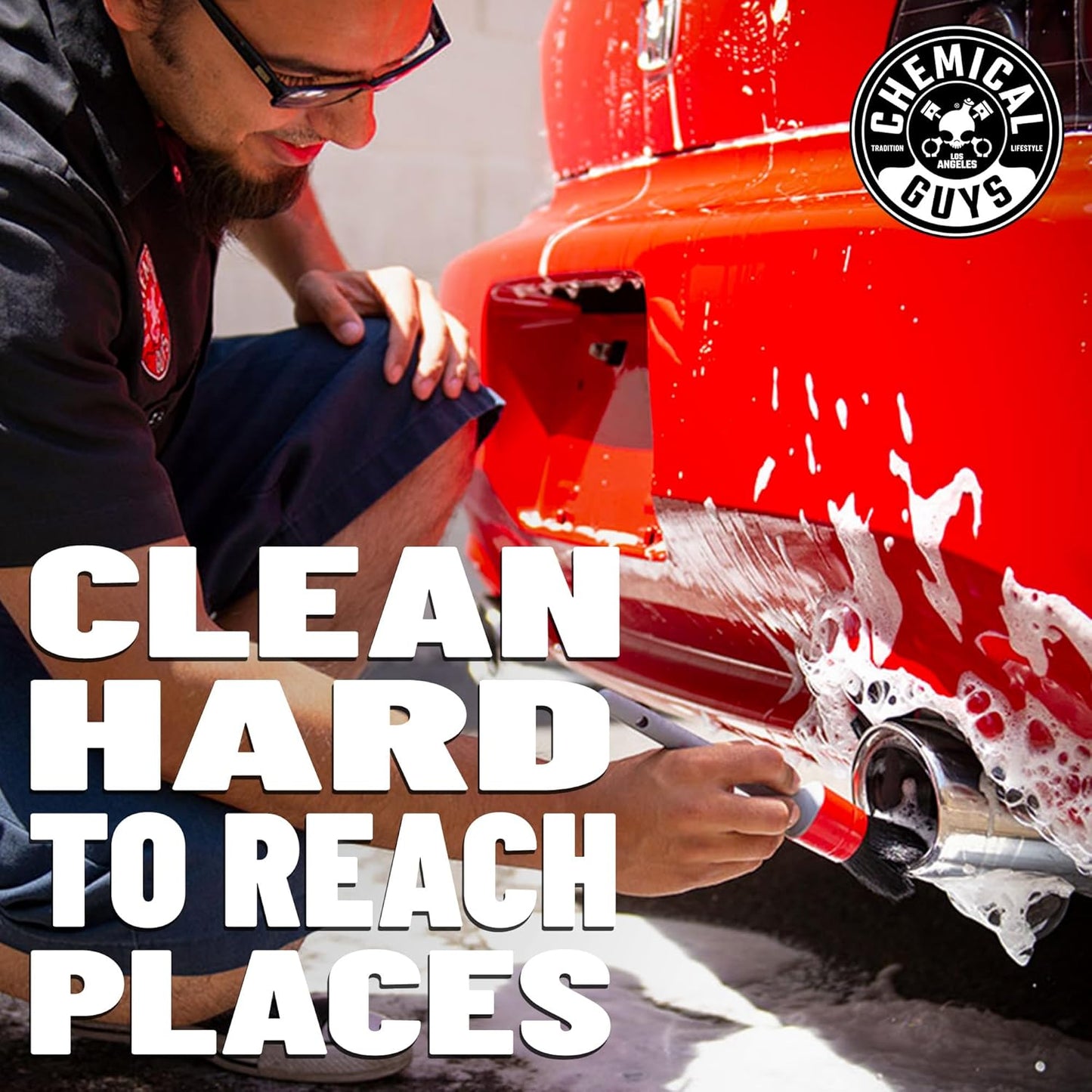 Chemical Guys Boars Hair Detailing Brush - Gentle Scratch-Free Cleaning for Wheels, Grilles, Emblems, and Interior Surfaces - Versatile Multi-Purpose Auto Detailing Brush for Deep Cleaning - Acc_S90