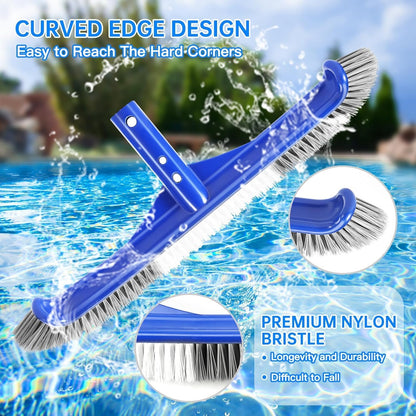Pool Brush Head | 18" Heavy Duty Floor Brush | Stainless Steel Brush | Metal Pool Scrubber Brush | Wire Bristles & Aluminium Back for Sweep Calcium Buildup, Rust Stains on Concrete
