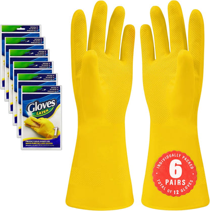 SteadMax 3/6 Pairs Cleaning Gloves, Reusable Natural Rubber Dish Gloves, Non-Slip Gloves for Kitchen and Household