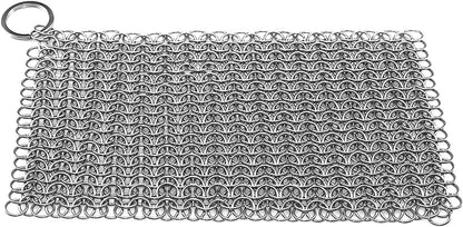 TOPULORS Cast Iron Scrubber 316 Stainless Steel Skillet Cleaner 8"x6" Chainmail Scrubber Scraper Chain Mail Link Scrub for Cast Iron Pre-Seasoned Pans, Griddles, BBQ Grills, and Pot Cookware Cleaning