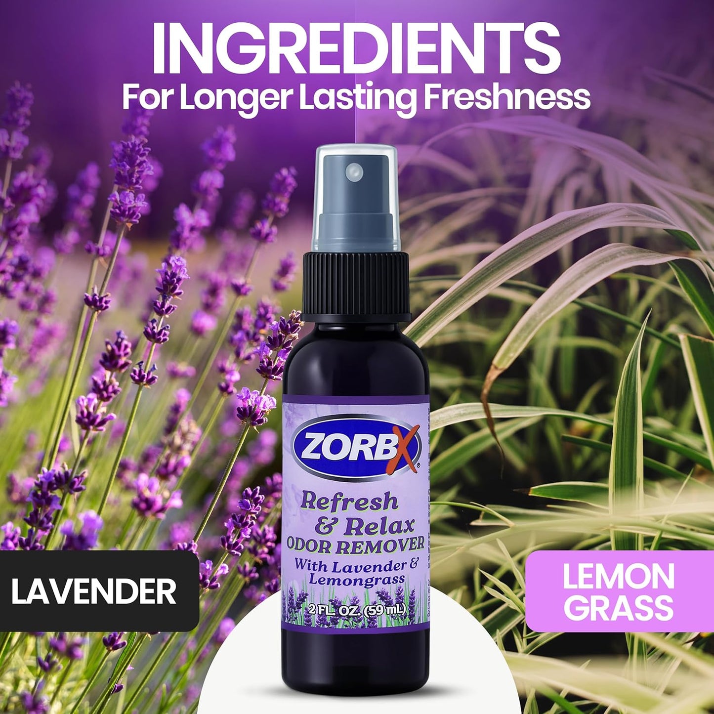 ZORBX Refresh & Relax Odor Remover Spray with Lavender & Lemongrass 8 Oz (Pack of 2) – Permanent Solution Room Freshener & Air Freshener Spray for Home, Bathroom, Furniture, Carpet, Car, Gym & Laundry