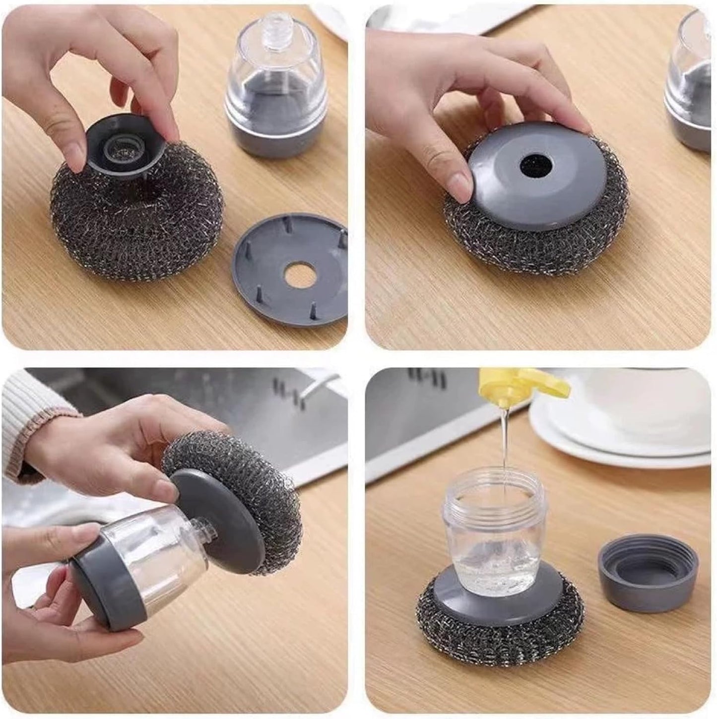 Soap Dispensing Dish Brush with 5 Replacement Heads - Comfort Grip Kitchen Scrub Brush for Cleaning Pots Pans Sinks - Ergonomic Non-Slip Dish Scrubber with Soap Dispenser Reservoir for One-Hand Use