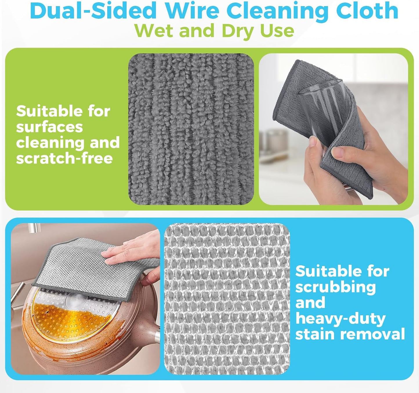 AIDEA Non Scratch Wire Dishcloth 24PK, Wire Dishwashing Rag for Wet and Dry, Dish Cloths for Washing Dishes, Cleaning Pads Steel Scrubber for Cookware, Sinks, Dishes, Stove Tops, 7"×8"