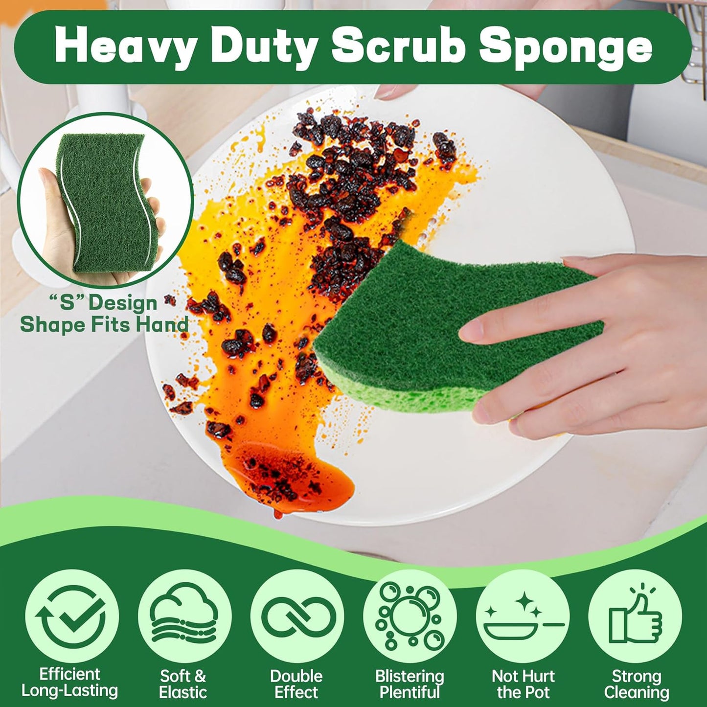 12 Count Non-Scratch Dish Sponges Kitchen, Long Lasting Cleaning Sponges for Dishes,Dual Sided Kitchen Sponges, Cleans Fast Without Scratching, Easy to Dry and Reusable-Blue