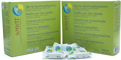 Sonett Organic Dishwasher Tablets 25 Count Deep Clean Dish Tab Fresh Scent 25 tablets x 0.67oz,18 fl.oz/ 500gr (1 Count)