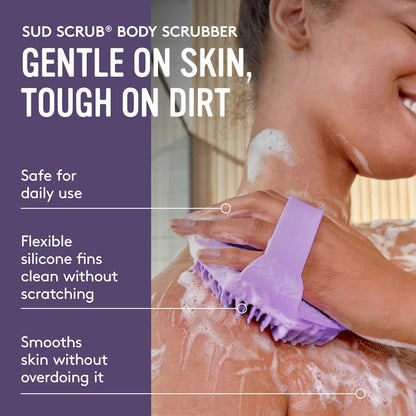 Sud Scrub® Antimicrobial Silicone Body Scrubber, Exfoliating Body Brush for Sensitive Skin, Antibacterial Shower Scrubber for Body, Bathroom Essentials for Men & Women, Charcoal