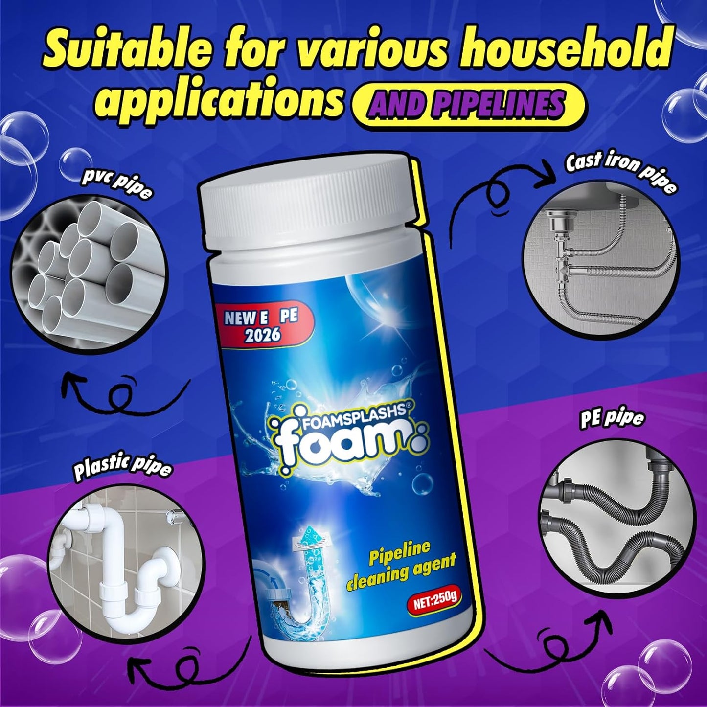Drain Clog Remover, Wild Tornado Sink and Drain Cleaner, Pipe Dredging Agent, Sink & Toilet Clog Remover, Mild Formula Cleaning for Kitchen & Bathroom Cleaning (7.5 FL OZ (Pack of 1), Unscented)
