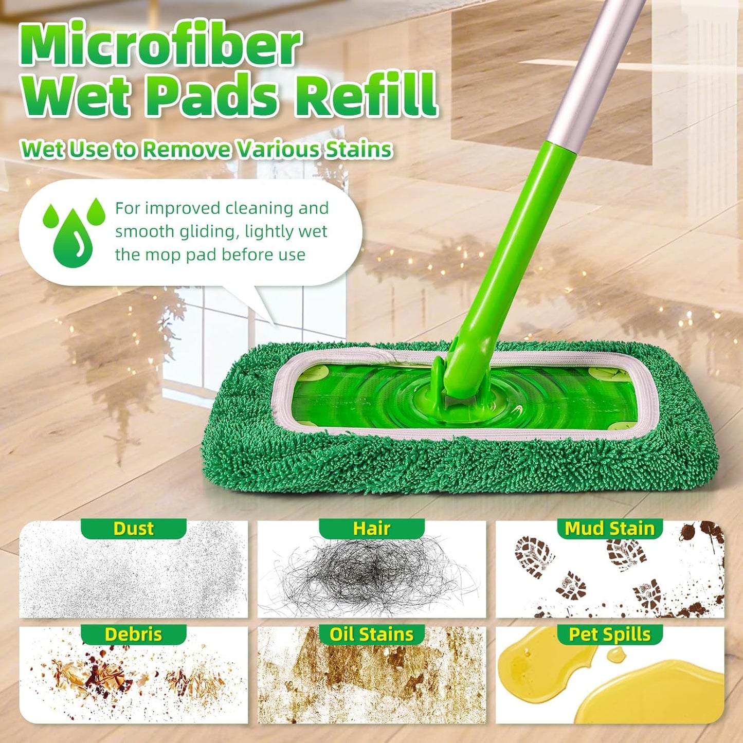 Reusable Mop Pads Compatible with Swiffer Sweeper Mop, Microfiber Dry Sweeping Cloths & Machine Washable Wet Pads Refill for Use on All Sealed Floors - Stone, Hardwood, Laminate & Tile (6 Blue)