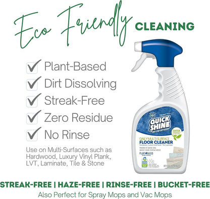 Quick Shine Multi Surface Floor Cleaner 64oz, Ready to Use-Streak Free-No Rinse, Use on Hardwood, Laminate, Luxury Vinyl Plank & Stone, Use in Spray Mops & Vac Mops, Safer Choice Cleaner