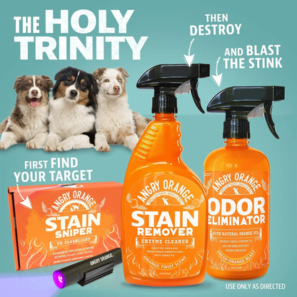 ANGRY ORANGE Cat Urine Odor Eliminator & Stain Remover, Pet Stain Enzyme Cleaner Spray for Dog & Cat Pee - Fresh Scent - 32 oz