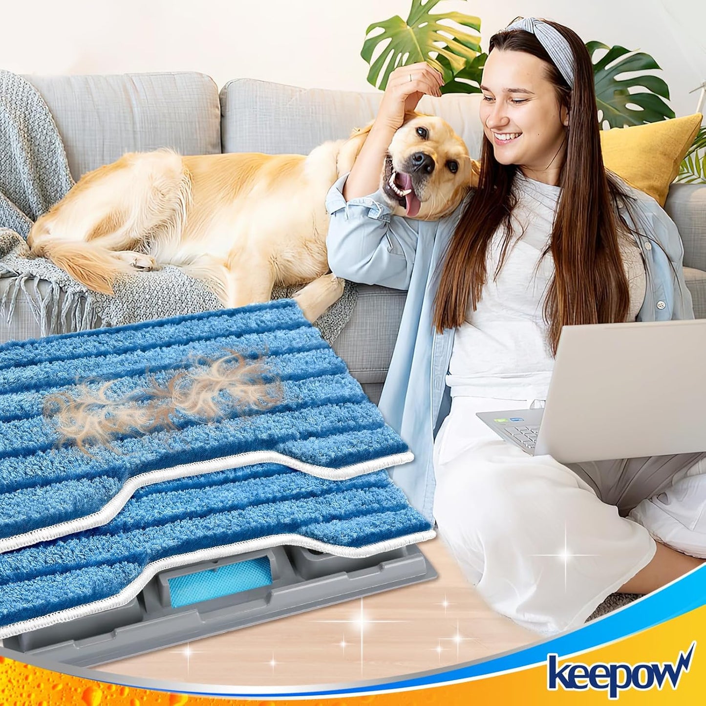 KEEPOW Reusable Mop Replacement Pads Compatible with Shark Vac Mop VM252 VM200 VC205 VM250 VM180 VM401 QM250 VM190, Washable Vacuum Mop Pad Refills, Upgraded Design of Dirt Chamber (1+3+6 Pads)
