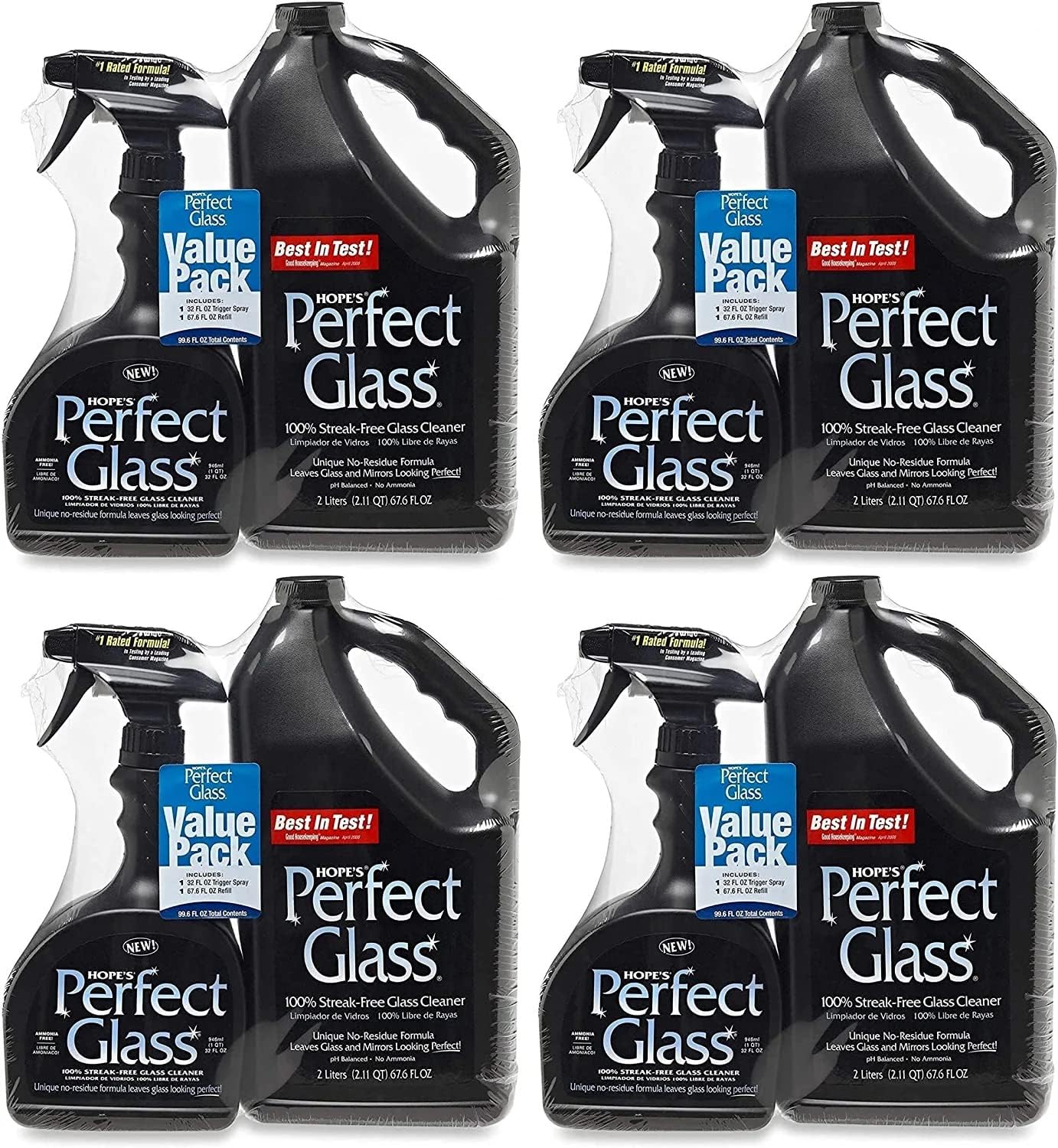 HOPE'S Perfect Glass Cleaner Spray, Streak-Free, Ammonia-Free Window, Mirror, Screen, Tinted Glass, and Shower Door Cleaner, Indoor and Outdoor Glass Surfaces, 32 Fl Oz, Pack of 1