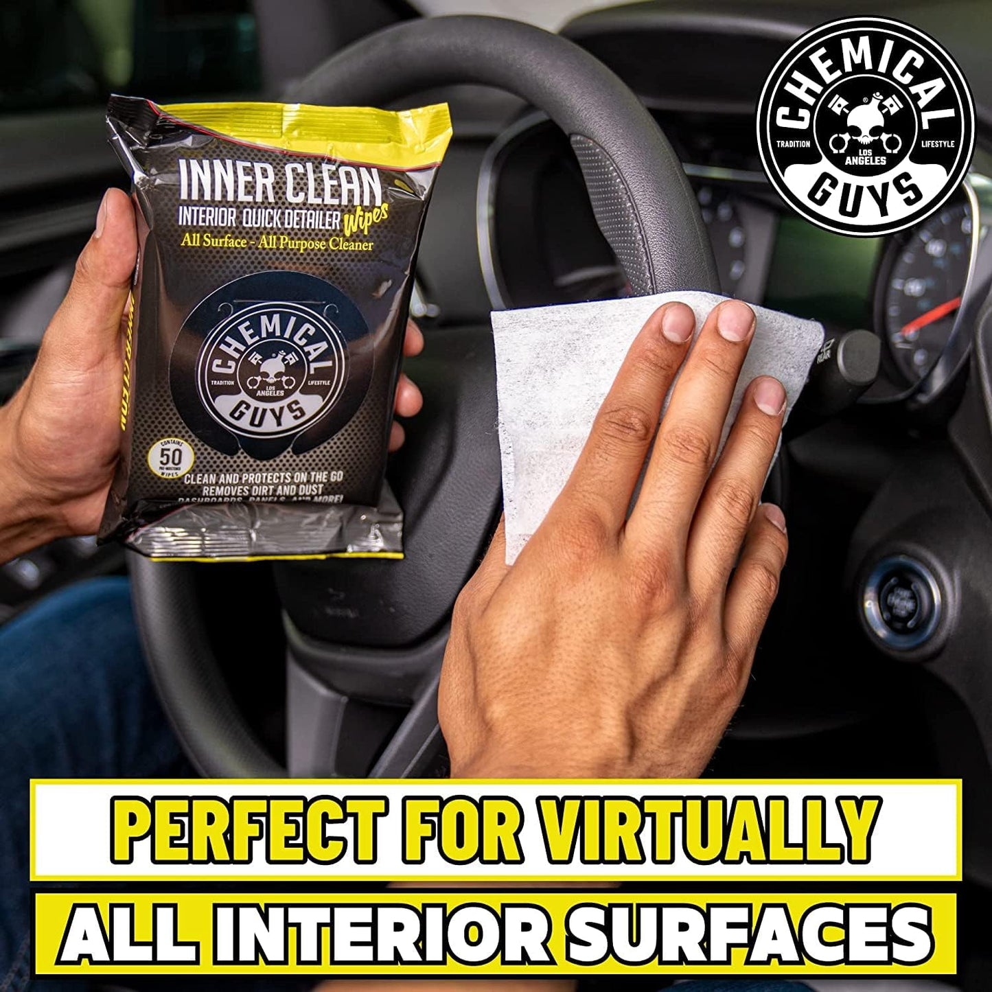Chemical Guys Total Interior Cleaner & Protectant and InnerClean Interior Quick Detailer & Protectant Wipes for Cars, Trucks, SUVs, and RVs, 2 Pack, 50 Ct Each (100 Wipes Total)