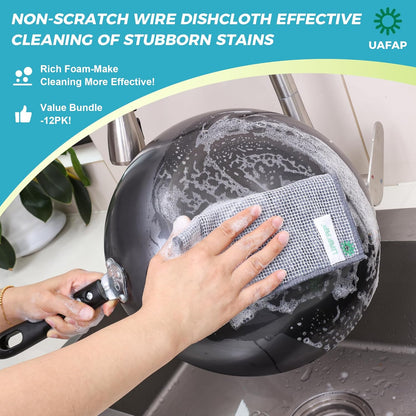 12 PCS Non Scratch Wire Dishcloth, Cleans Fast Without Scratching, Stands Up to Stuck-on Grime, Multi-Surface Safe, Wire Dishwashing Rag Cleaning Power for Everyday Jobs 7.87“ x 7.87”