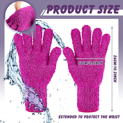 Bencailor 3 Pairs Microfiber Gloves Dusting Cleaning Gloves Plants Gloves Lengthen Thicken Cleaning Gloves Mitt for Blind(Purple, Blue, Rose Red)