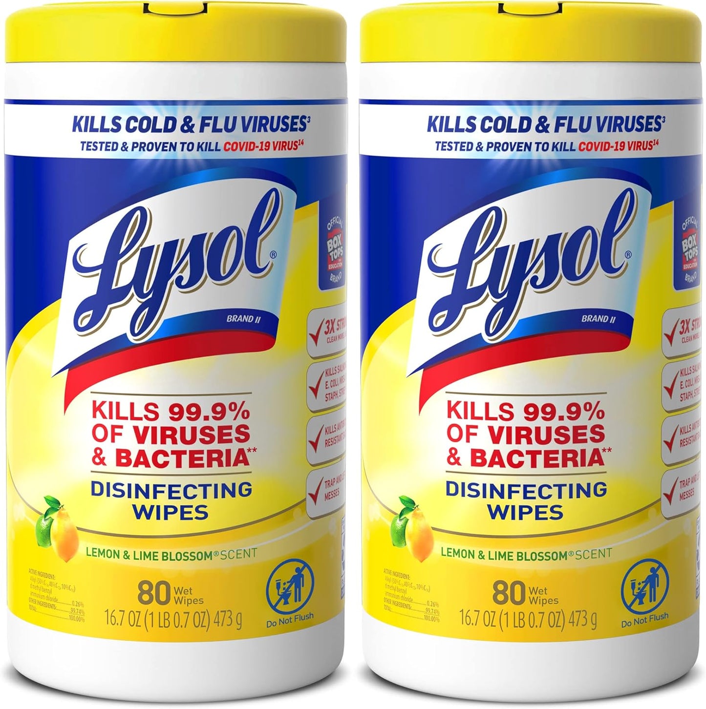 Lysol Disinfectant Wipes Multi-Surface Antibacterial Cleaning Wipes, Dorm Room Essentials For Disinfecting and Cleaning Lemon and Lime Blossom 80 Count (Pack of 2)