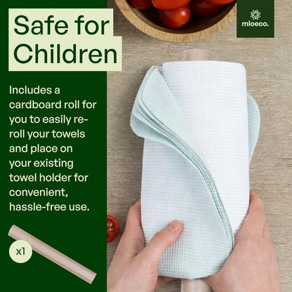 mioeco 20 Pack Reusable Kitchen Paper Towels Washable - Super Absorbent Natural unPaper Towels - Natural Cotton - Reusable, Paperless Kitchen Dish Cloths - 100% Organic