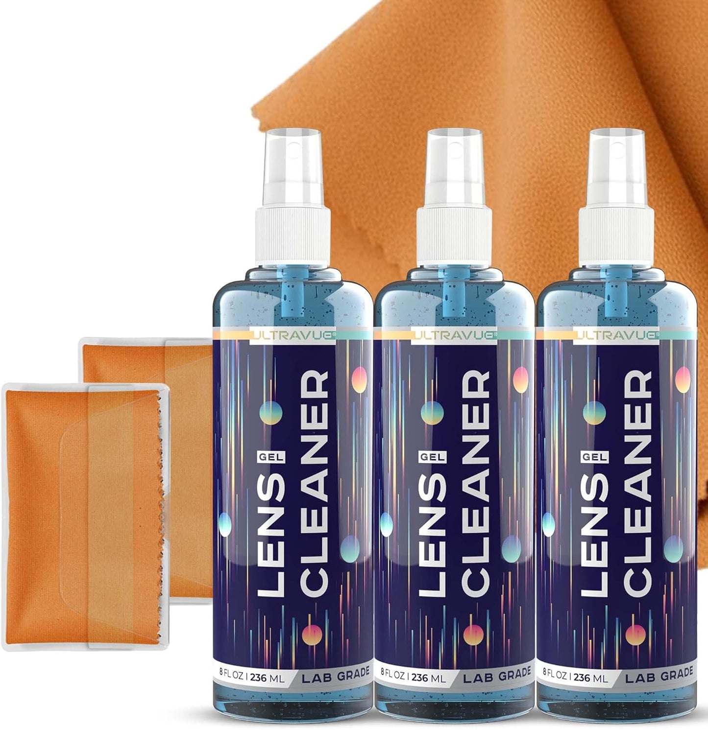 Eyeglass Gel Lens Cleaner Spray Kit - 3 x 2oz Gel Eyeglasses Cleaner Spray Bottle + 2 Microfiber Cloth for Cleaning - Safe for All Lenses (AR Coated Included), Eyeglasses and Screens