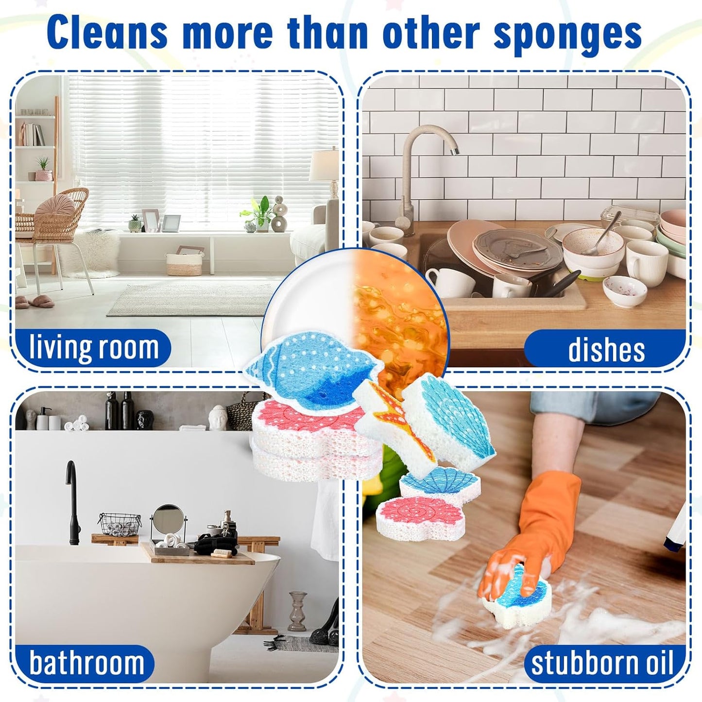 Whaline 8Pcs Starfish Shell Kitchen Sponges Water Absorbing Dish Washing Sponge Summer Sea Snail Starfish Shell Non Scratch Cleaning Scrub Sponges for Summer Home Kitchen Bathroom