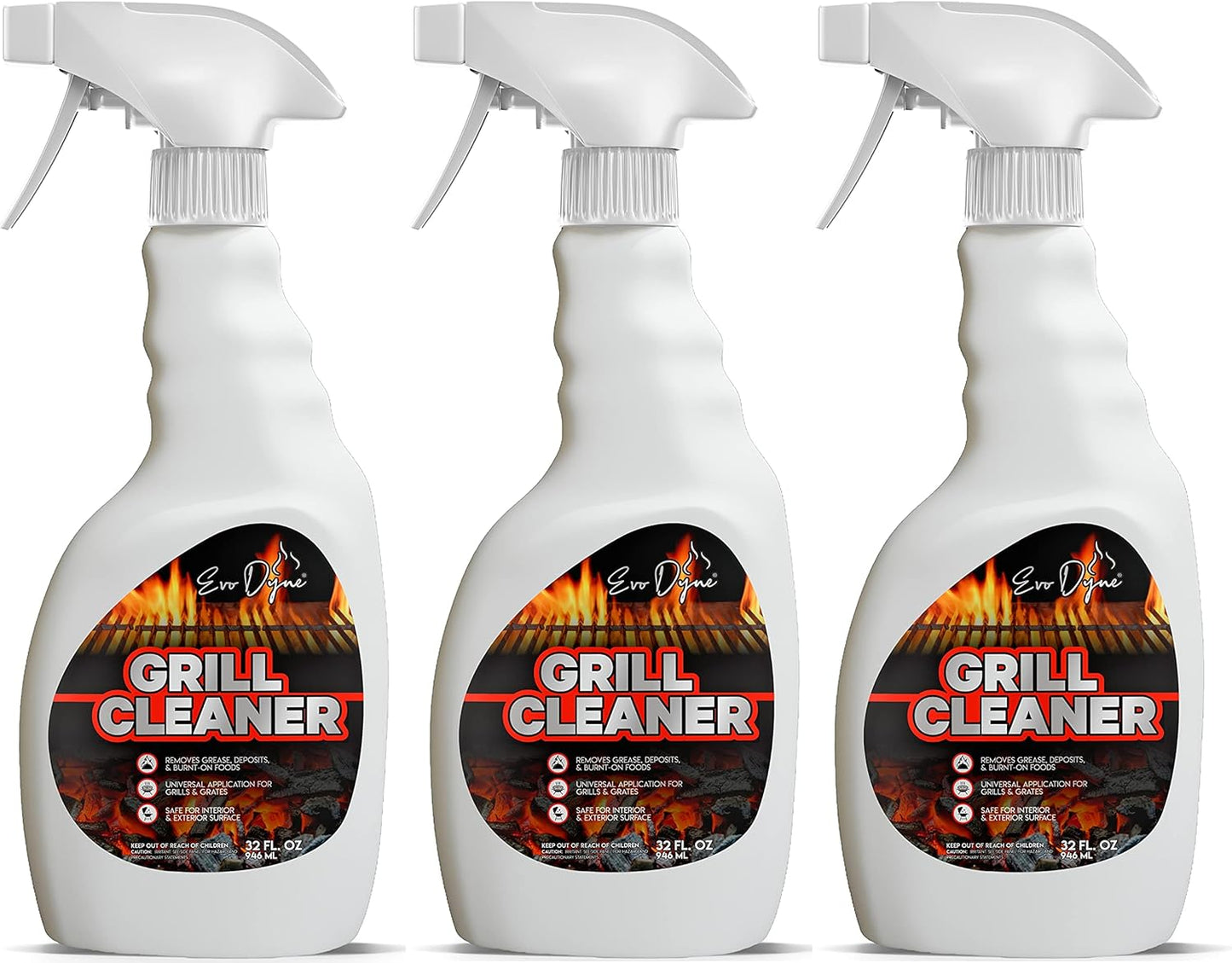 Evo Dyne Grill Cleaner Spray (32 oz), Made in USA - Quickly Cleans BBQ Burnt-on Foods and Grease from Grill Grates - Heavy Duty, Fast-Acting Formula, Less Scrubbing - Food Safe Grill & Oven Degreaser